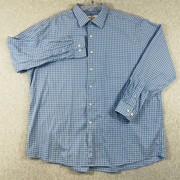 Fairway & Greene Mens Button Up Shirt XXL/TTG Blue Check Long Sleeve Embroidered - Picture 2 of 11